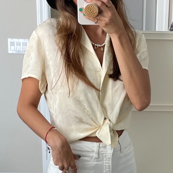 Yellow Silk Top with Floral Pattern - Picture 2 of 9